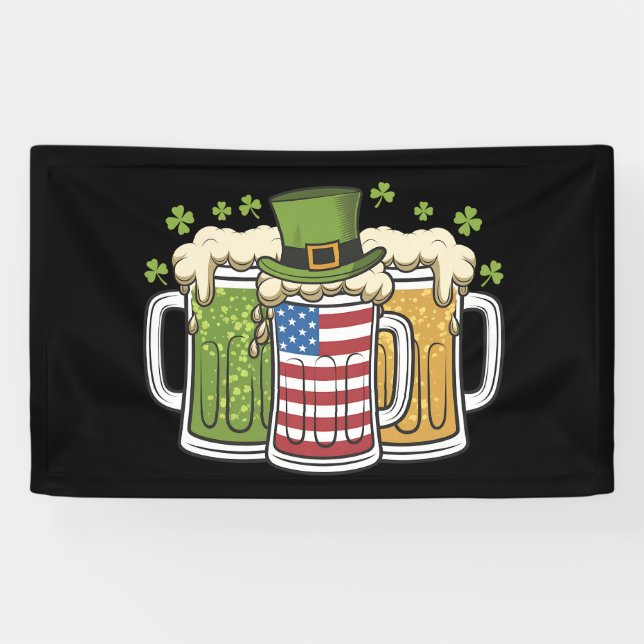Irish Beer Ireland USA American Flag St Patrick's  Banner (Horizontal)