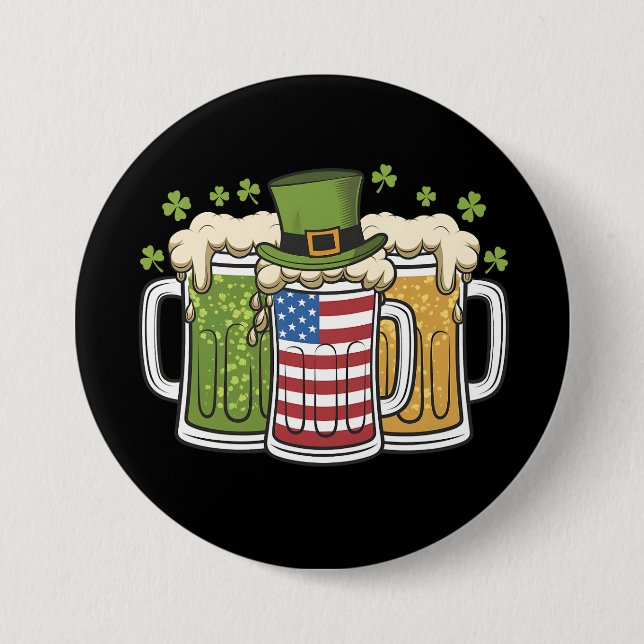 Irish Beer Ireland USA American Flag St Patrick's  Button (Front)