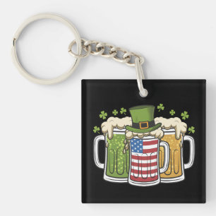 Irish Beer Ireland USA American Flag St Patrick's  Keychain