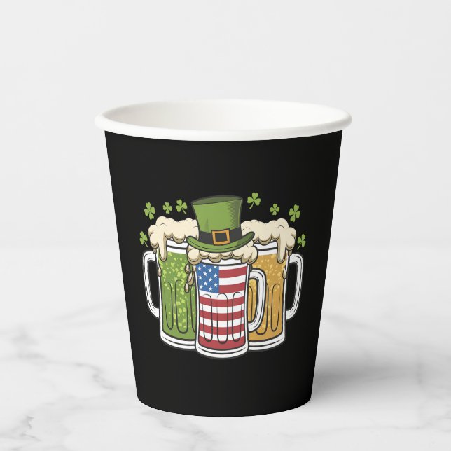 Irish Beer Ireland USA American Flag St Patrick's  Paper Cups (Front)