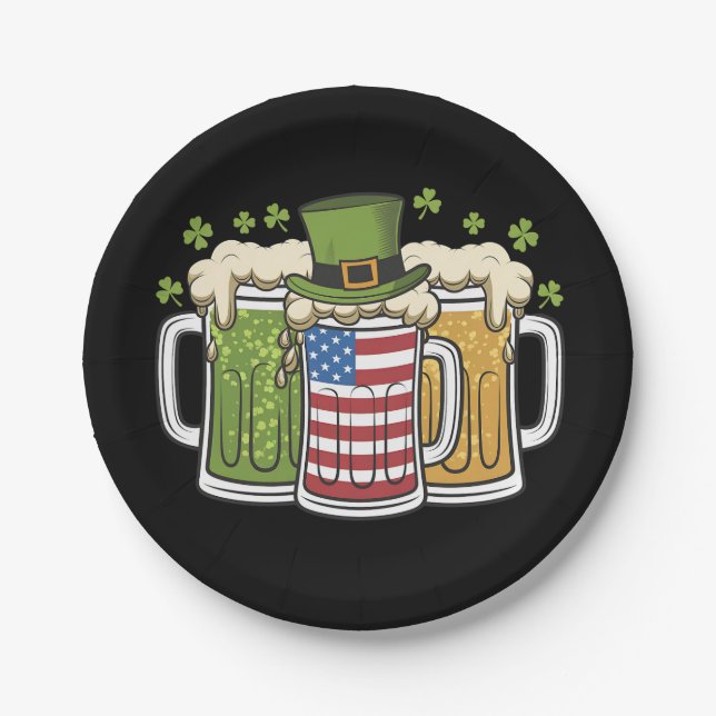 Irish Beer Ireland USA American Flag St Patrick's  Paper Plates (Front)