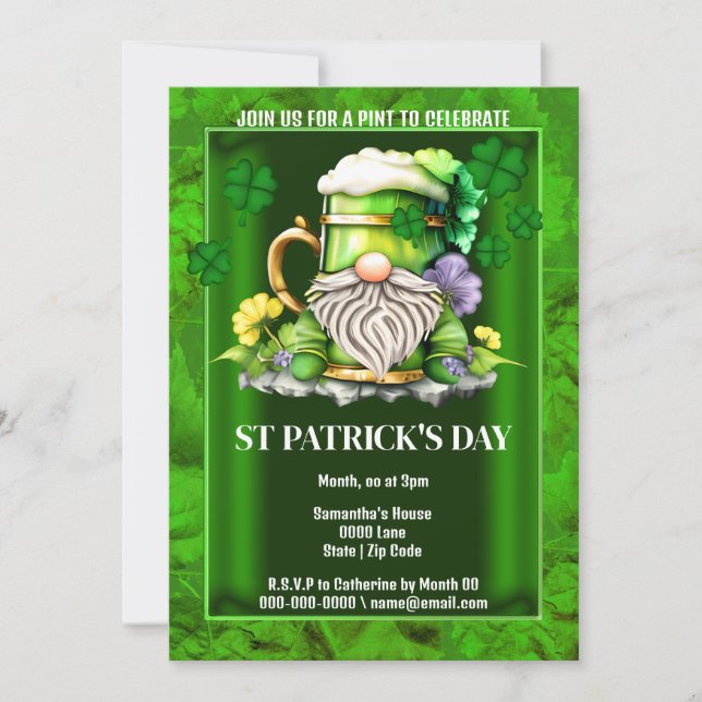 Irish beer leprechaun gnome Ireland shamrock chic Invitation (Front)