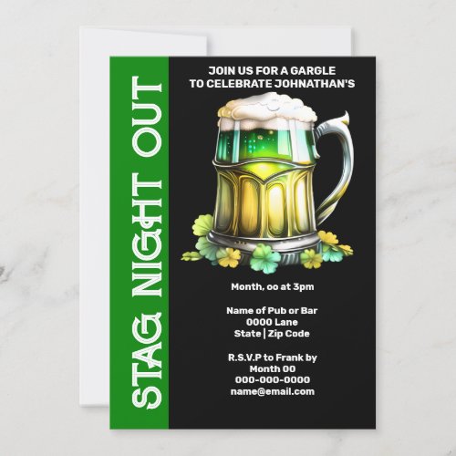 Irish beer mug 3D shamrock black gold green Invitation