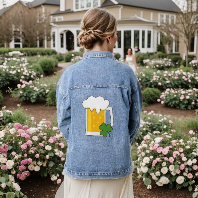 Irish Beer Mug with Shamrock Clover Denim Jacket (Wedding Back)