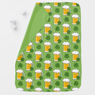 Irish Beer Mug with Shamrock Clover Pattern Baby Blanket