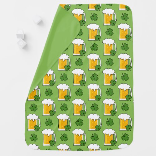 Irish Beer Mug with Shamrock Clover Pattern Baby Blanket