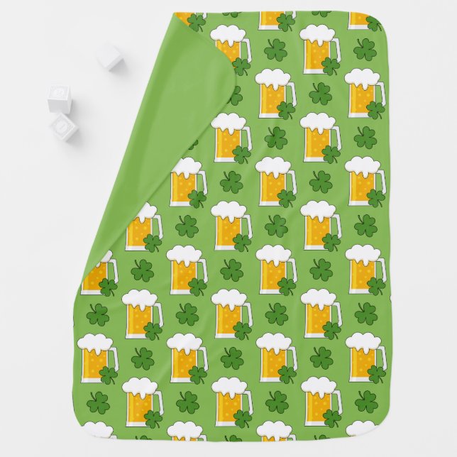 Irish Beer Mug with Shamrock Clover Pattern Baby Blanket (In Situ)