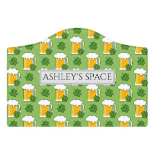 Irish Beer Mug with Shamrock Clover Personalize Door Sign