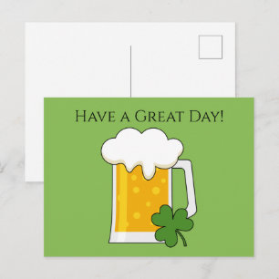 Irish Beer Mug with Shamrock Clover Personalize Holiday Postcard