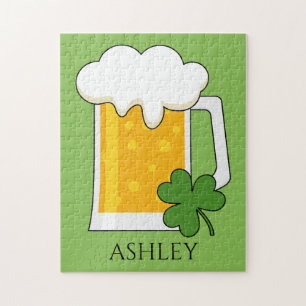 Irish Beer Mug with Shamrock Clover Personalize Jigsaw Puzzle