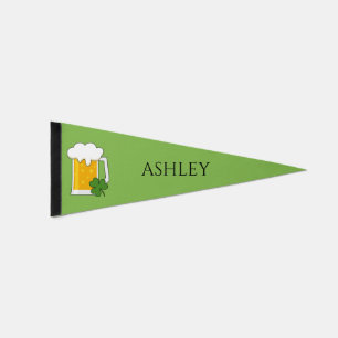 Irish Beer Mug with Shamrock Clover   Personalize Pennant Flag