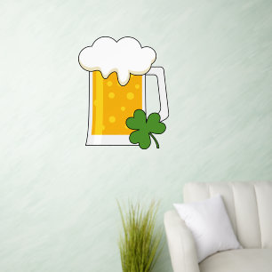 Irish Beer Mug with Shamrock Clover Wall Decal
