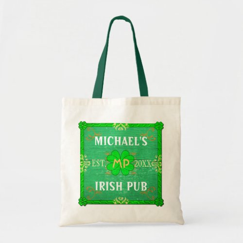 Irish Beer Pub Brewpub Green  Custom Name Tote Bag