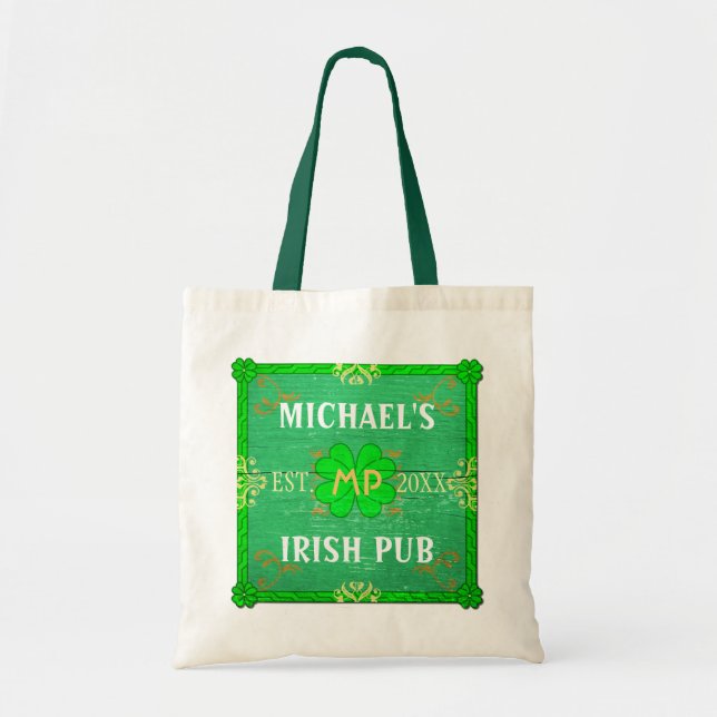 Irish Beer Pub Brewpub Green | Custom Name Tote Bag (Front)