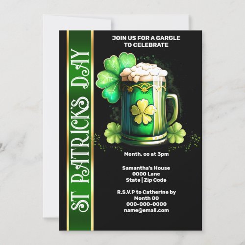 Irish beer shamrock clover green black Paddys Day Invitation