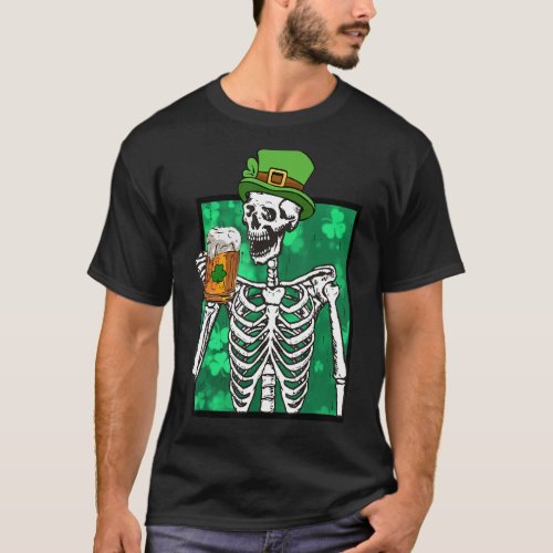 Irish Beer Skeleton Drinking Green Beer St Patrick T_Shirt
