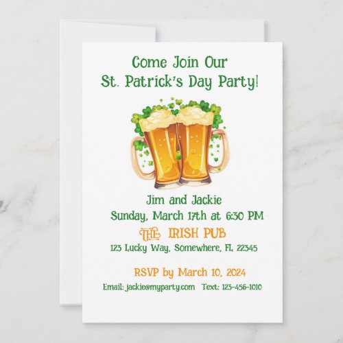 Irish Beer St Patricks Day Party Invitation