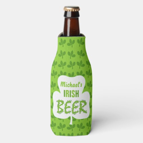 Irish Beer St Patricks Personalized Green Shamrock Bottle Cooler