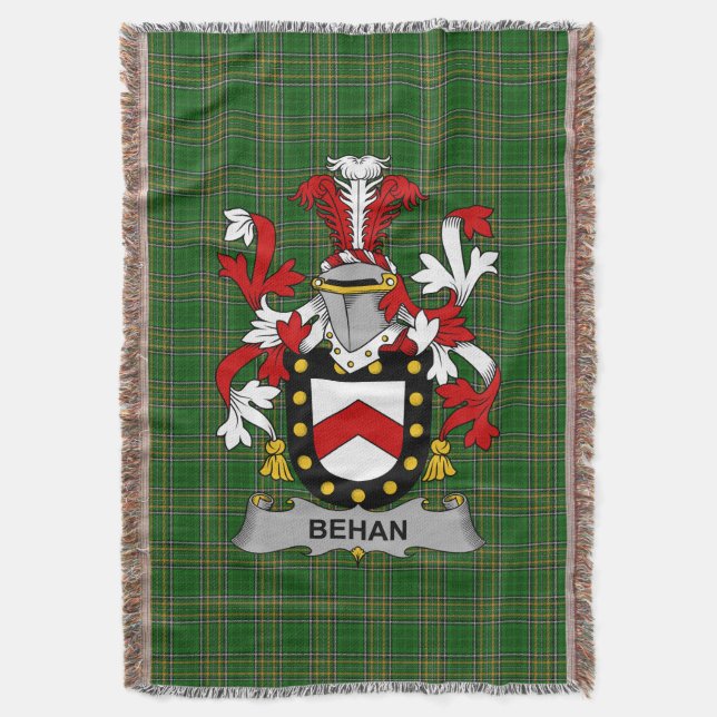  Irish Behan Coat of Arms Family Crest Ireland Throw Blanket (Front Vertical)