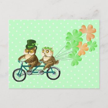 Irish Bicyсle Owls With Clover Baloons Postcard by IronicOwl at Zazzle