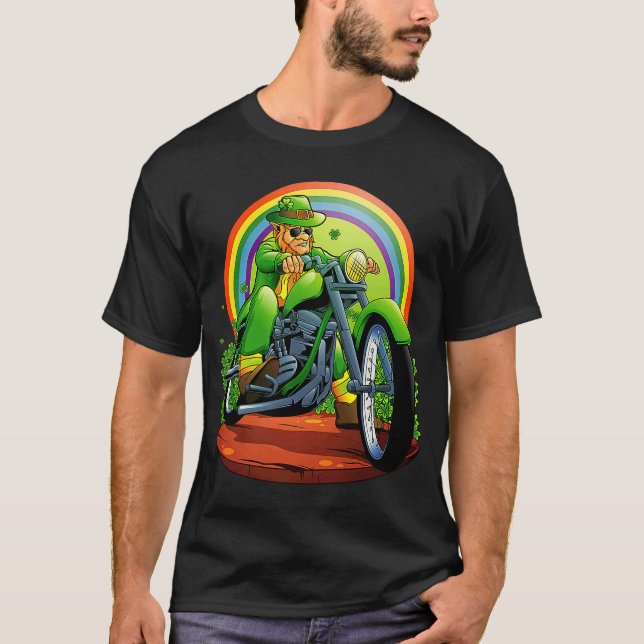 Irish Biker Leprechaun Motorcycle  Men Rainbow Pat T-Shirt (Front)