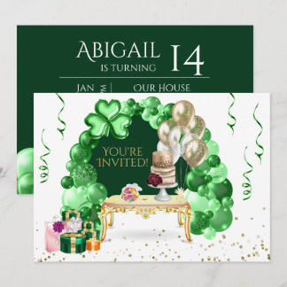 Irish Birthday Balloon Arch Green and Gold Party Invitation