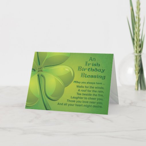 Irish Birthday Blessings, Green Celtic Shamrock Card Zazzle