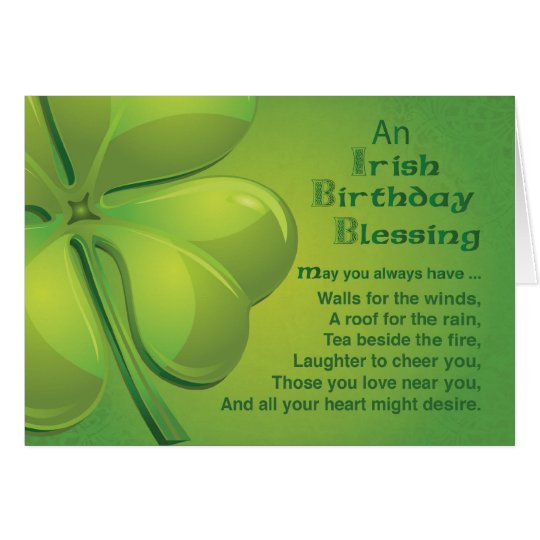 Irish Birthday Blessings, Green Celtic Shamrock Card