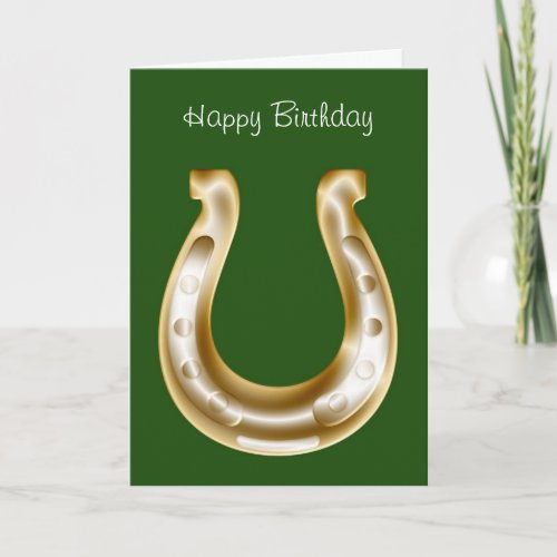 Irish birthday card with a gold horse shoe