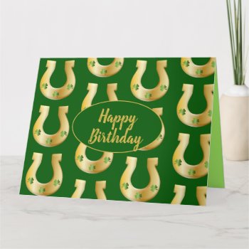 Irish Birthday Gold Horseshoes St. Patricks Day Card by holiday_store at Zazzle