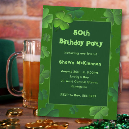 Irish Birthday Lucky Clovers Adult Party Invitation
