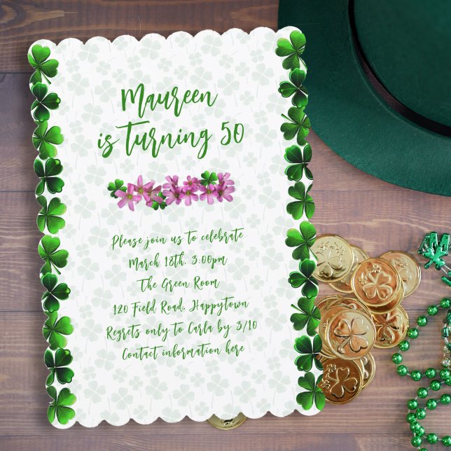 Irish Birthday Shamrocks Clover Invitations (Creator Uploaded)