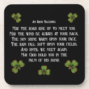 Irish Blessing and Shamrocks Black and Green Beverage Coaster