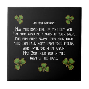 Irish Blessing and Shamrocks Black and Green Ceramic Tile