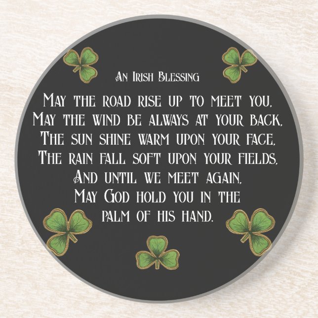 Irish Blessing and Shamrocks Black and Green Coaster (Front)