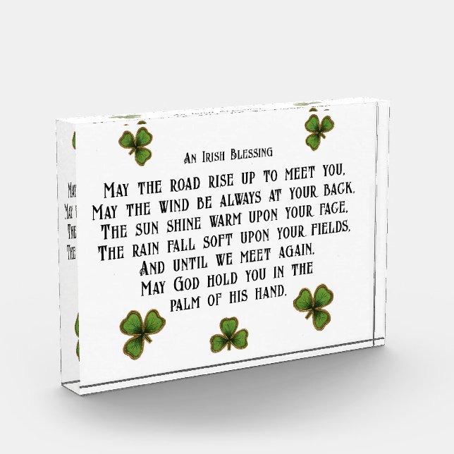 Irish Blessing and Shamrocks Black and Green Photo Block (Left)