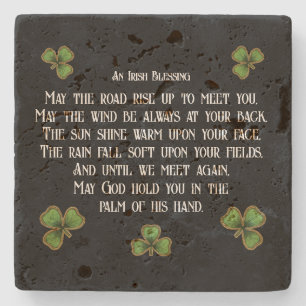 Irish Blessing and Shamrocks Black and Green Stone Coaster