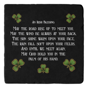 Irish Blessing and Shamrocks Black and Green Trivet