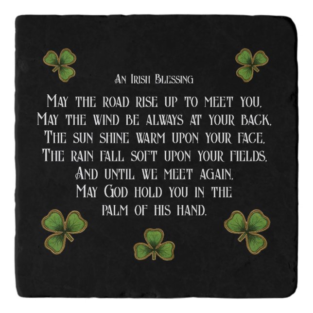Irish Blessing and Shamrocks Black and Green Trivet (Front)
