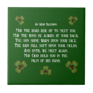 Irish Blessing and Shamrocks Dark Green Ceramic Tile