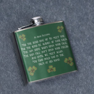 Irish Blessing and Shamrocks Dark Green Flask
