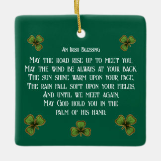 Irish Blessing and Shamrocks Green Typography Ceramic Ornament