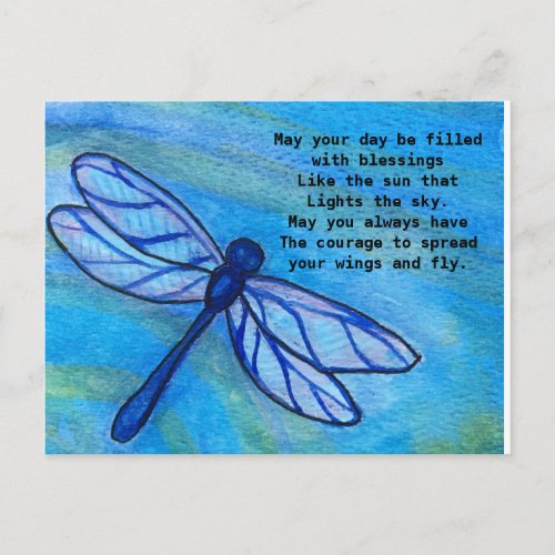 Irish Blessing Brave Blue Dragonfly Courage Postcard