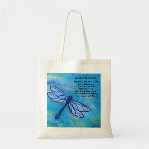 Irish Blessing Brave Blue Dragonfly Inspiration Tote Bag