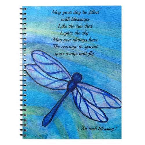 Irish Blessing Brave Blue Dragonfly Inspirational Notebook