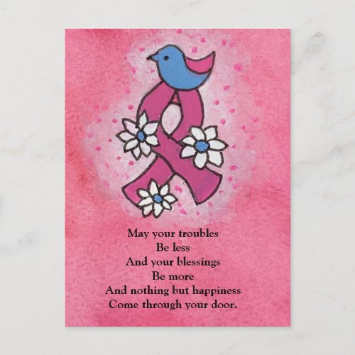 Irish Blessing Breast Cancer Pink Ribbon Blue Bird Postcard