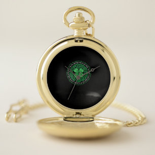 Irish Blessing, Celtic Knot & 4-Leaf Clover Luck V Pocket Watch