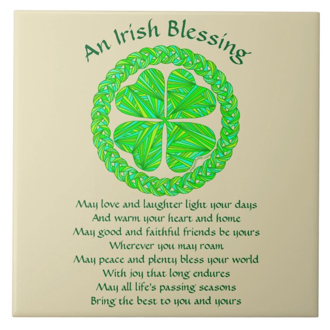 Irish Blessing Celtic Shamrock Ceramic Tile (Front)