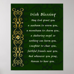 Irish Blessing Elegant Gold Dark Green Design Poster