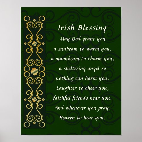 Irish Blessing Elegant Gold Dark Green Design Poster